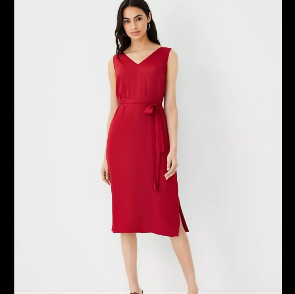 NWT Ann Taylor V-Neck Tie Waist Midi Dress